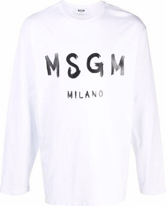 Msgm logo long-sleeve t-shirt - men - Cotton - M - White