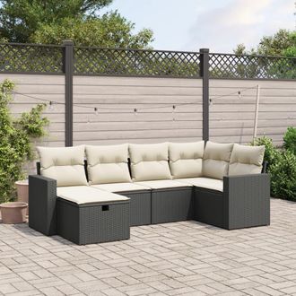 vidaXL Vidaxl - Set De Sof&aacute;s De Jard&iacute;n 6 Piezas Y Cojines Rat&aacute;n Sint&eacute;tico Negro