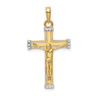 Diamond2Deal 14k Yellow Gold Rhodium Diamond-Cut Crucifix Pendant
