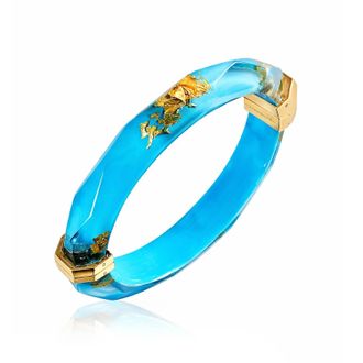 Gold & Honey Womens Thin Faceted Lucite Bangles In Turquoise Gold Leaf