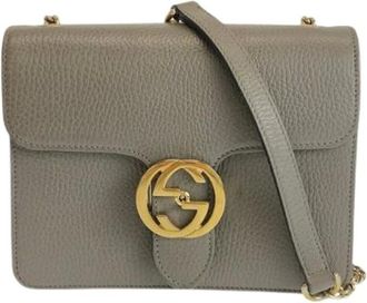 Gucci Pre-owned Cross Body Bags, female, Gray, Size: ONE SIZE Pre-owned Interlocking G Leather Chain Shoulder Bag