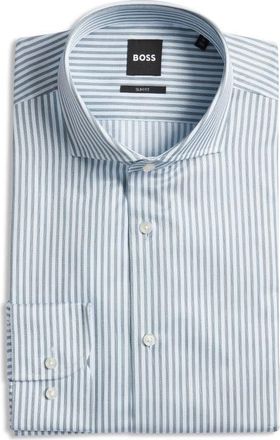 BOSS Hank Kent Slim Fit Cotton Dress Shirt in Open Grn at Nordstrom, Size 14.5R