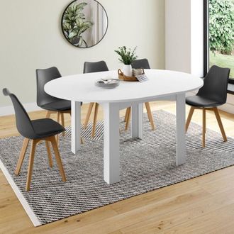 IDMarket Dona Mesa De Comedor Redonda Extensible 4-8 Personas Blanco 120-160 Cm
