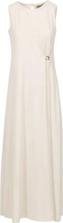 Herno Jurk in Vloeiend Diagonaal - Dames - Avondkleed - Beige - XL - Polyester - Kleedjes