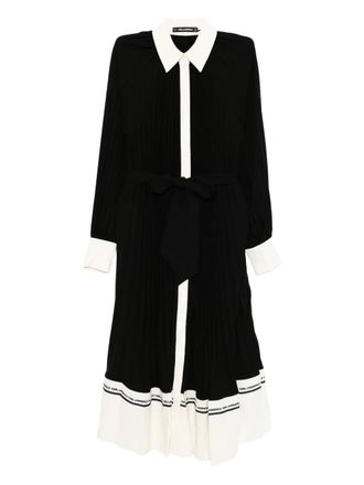 Karl Lagerfeld logo-print pleated dress - women - Polyester - 38 - Black
