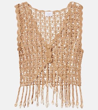 Anna Kosturova Crochet fringed cotton crop top