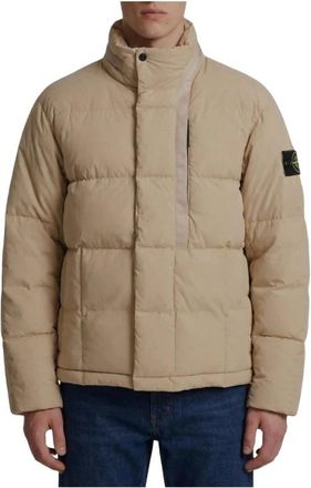 Stone Island Gewatteerd jack met capuchon - Heren - Winterjassen - Beige - L - Katoen - Jassen
