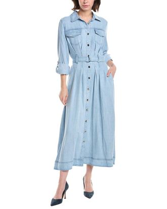 T Tahari Rolled Sleeve Button Down Midi Shirtdress