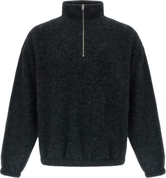 Jil Sander Hoodies & sweatvesten, Heren, Grijs, M, Wol, Sweatshirt met halve rits en coltrui