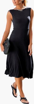 Lascana Womens V-Back Lace Accent Dress in Black at Nordstrom, Size 14