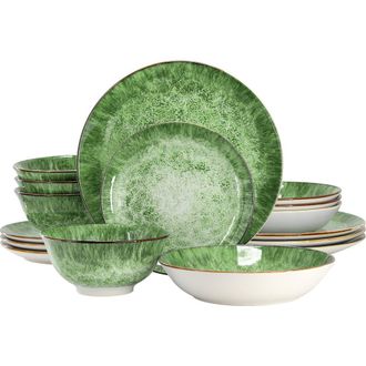 Elama Oceanus 16 Piece Porcelain Double Bowl Dinnerware Set in White at Nordstrom