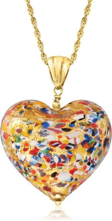 Ross-Simons Italian Murano Glass Heart Pendant Necklace in 18kt Gold Over Sterling