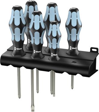 Wera Kit Cacciaviti Officina E Meccanica 6 Parti Wera 3334/3350/3355/6 Taglio, Croce Phillips, Croce Pozidriv