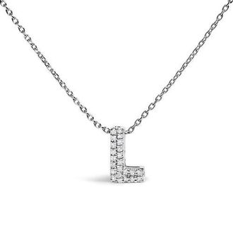 House of Brilliance 10K Gold Diamond Accent A-Z Initial Bubble Pendant Necklace in White | L at Nordstrom