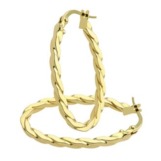 Diamant L'&eacute;ternel Womens 9ct Yellow Gold Flat Striped Design Large Oval Hoop Earrings - One Size