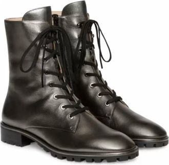 Stuart Weitzman Womens Laine Leather Combat Boots In Silver/gray/black Metallic Grey