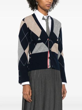 Thom Browne Argyle Jersey Intarsia klassische Strickjacke mit V-Ausschnitt aus Kaschmir