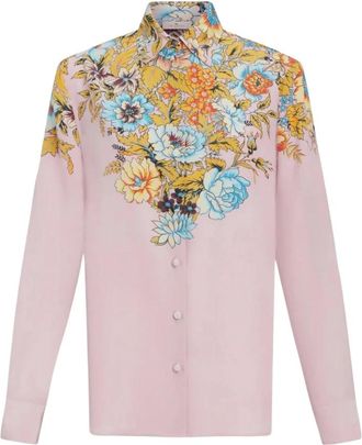 Etro Overhemden, Dames, Roze, S, Katoen, Gedrukte zijden crêpe de Chine shirt