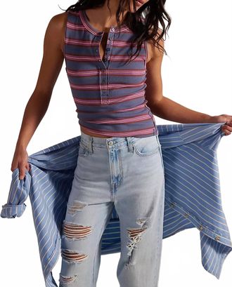 Free People Womens Jamie Henley Striped Tank Top In Navy Combo
