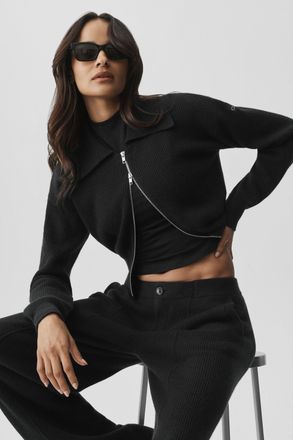 Alo | Cashmere Wool Harmony Full Zip Jacket in Black, Size: Medium
