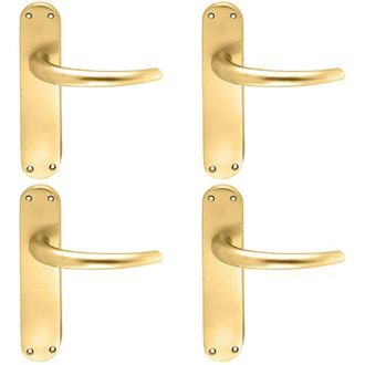 Loops 4x PAIR Slim Round Bar Handle on Shaped Latch Backplate 185 x 40mm Satin Brass in Metallics