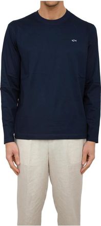 Paul & Shark Tops, Heren, Blauw, M, Katoen, Blauw Katoenen T-Shirt