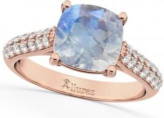 Allurez Cushion Cut Moonstone & Diamond Ring 18k Rose Gold (4.42ct)