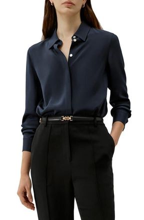LilySilk Womens Graceful Button Up Silk Blouse in Midnight Blue at Nordstrom, Size X-Small