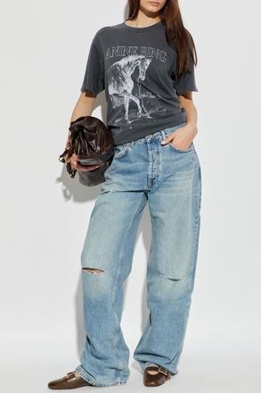 Anine Bing T-shirt With Logo, Womens, Grey