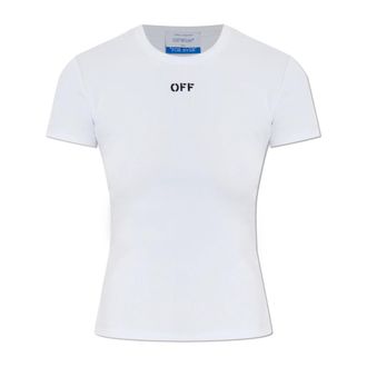 Off-white T-Shirts, female, White, Size: S Off Stamp Ribbed Tee
