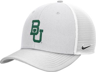 Nike Baylor White Out Rise Nike Mens College Trucker Adjustable Hat in White | C11756C071BYLU-WHT
