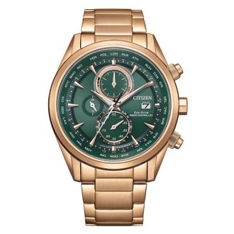 Citizen Radio-Controlled Perpetual World Time Chronograph Green Dial Mens Watch AT8263-87X