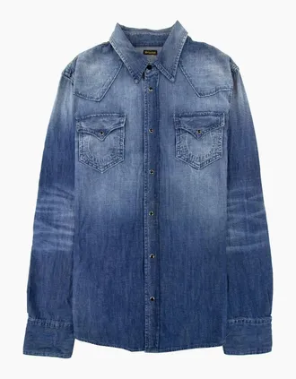 True Religion Mens True Religion Core Jake Western Shirt Denim - Blue - Size: 38/Regular