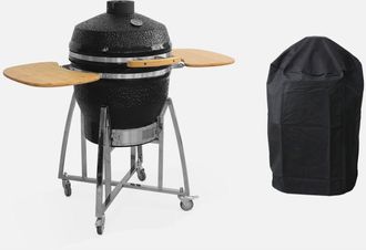 Sweeek Barbecue a carbone, griglia e affumicatore, ceramica 57cm con ruote, ripiani e copertura