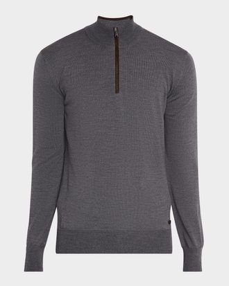 Eton Men & apos;s Merino Wool Leather Trim Quarter-Zip Sweater