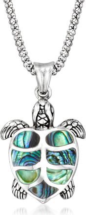 Ross-Simons Abalone Shell Bali-Style Turtle Pendant Necklace in Sterling Silver