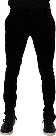 Dolce & Gabbana Violet Velvet Cotton Men Dress Formal Pants Elastane