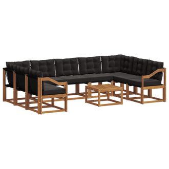 vidaXL Conjunto De Sof&aacute;s De Exterior Con Coj&iacute;n 10 Pcs Natural Y Negro Vidaxl
