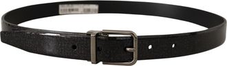 Dolce & Gabbana Mens Black Vernice Puntinata Leather Silver Tone Metal Belt