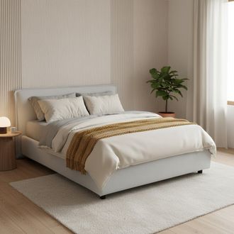 Dmora Cama Matrimonial Brolo, Desenfundable, Con Almacenamiento Made In Italy, Tama&ntilde;o Colch&oacute;n 160x190 Cm, Blanco