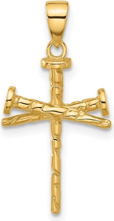 Diamond2Deal 14k Yellow Gold Polished Textured Nails Cross Pendant
