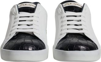 Dolce & Gabbana White Black Leather Portofino Sneakers Mens Shoes