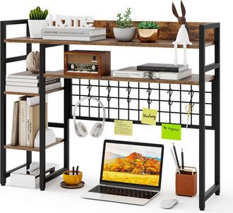 Costway Desk Shelf 4-Tier Desktop Display Rack with Metal Grid Panel Brown