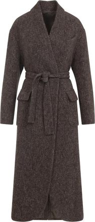 Brunello Cucinelli Luxe Bruine Wollen Jas Aw 25 - Dames - Jas met riem - Bruin - M - Wol - Jassen