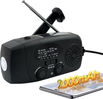 No Brand Radio De Emergencia Manual, Linterna Led Port&aacute;til Am/fm, Indicador Meteorol&oacute;gico, Cargador De Tel&eacute;fono De 5000 Mah, Funci&oacute;n De Carga Usb, Energ&iacute;a Sola