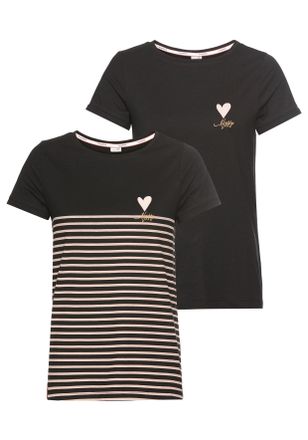 Kangaroos T-Shirt KANGAROOS, Damen, Gr. 32/34, schwarz (schwa, rosa, gestreift, schwarz), Single Jersey, Obermaterial: 50% Baumwolle, 50% Modal, bestickt, gestr