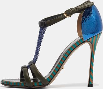 Sergio Rossi Green Leather And Mesh Ankle Strap Sandals