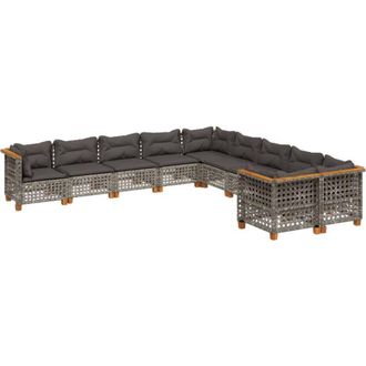 vidaXL Set De Sof&aacute;s De Jard&iacute;n 10 Pzas Con Cojines Rat&aacute;n Sint&eacute;tico Gris Vidaxl