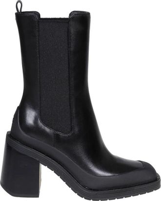 Tory Burch Stijlvolle Laars - Dames - Laarzen met Hak - Zwart - 39 1/2 EU - Leer - Schoenen