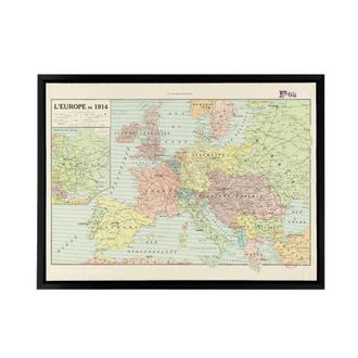 Artery8 Peltier 1914 French Political Map of Europe Framed Canvas Wall Art Print | Size: W24 x H32